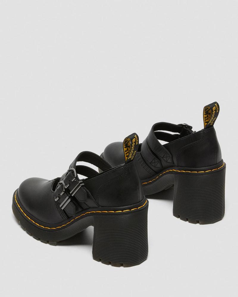 Zapatos Casuales Dr Martens Eviee Sendal Cuero Tacón Mujer Negros | MX 668XYU